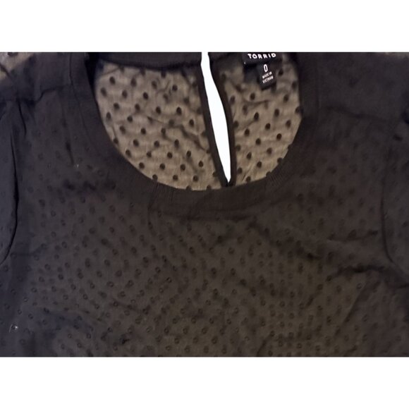 Torrid Sheer Black Dotted Puff Sleeve Swiss Dot Blouse Size 0/Large Women's Top - Picture 4 of 11